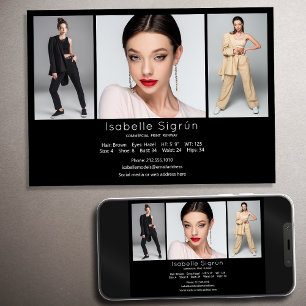 Modell Actor 3 Photo Comp Card-mall 5x7 svart Inbjudningar