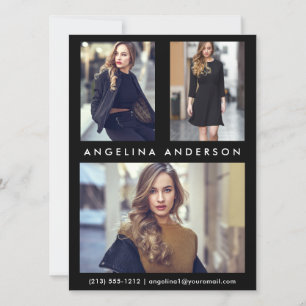 Modell Actor 3 Photo Comp Card - svart fram