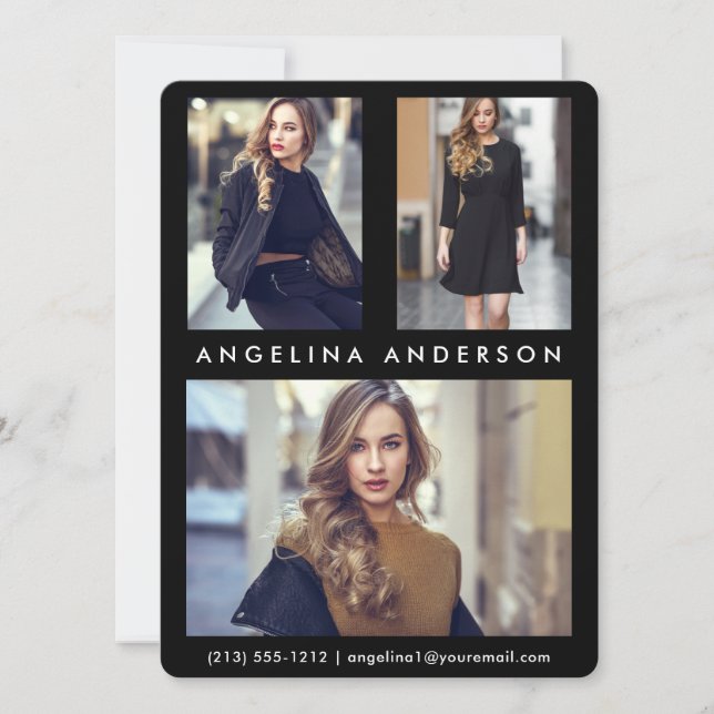Modell Actor 3 Photo Comp Card - svart Front R (Framsida)