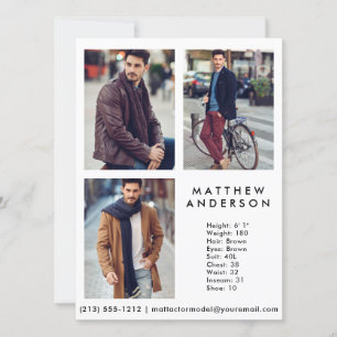 Modell Actor 3 Photo Comp Card vit