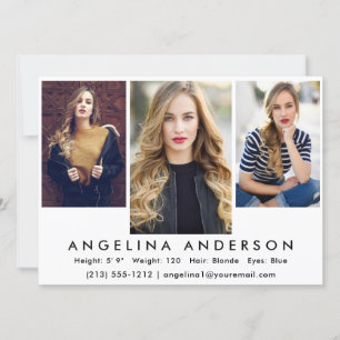 Modell Actor 3 Photo Comp Card Vit front Inbjudningar