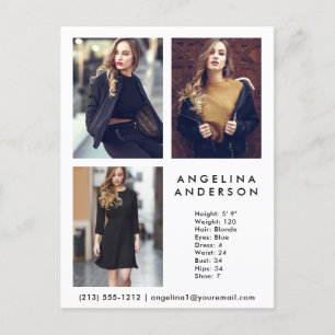Modell Actor 3 Photo Comp Card Wht - vykort