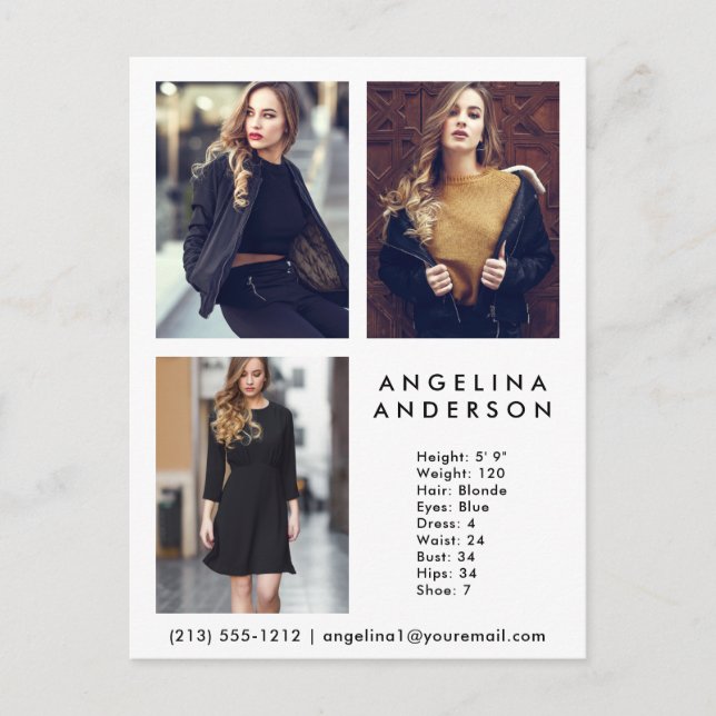 Modell Actor 3 Photo Comp Card Wht - vykort (Framsida)