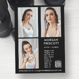 Modell Actor 3 Photo Pro Comp Card din QR-kod Inbjudningar