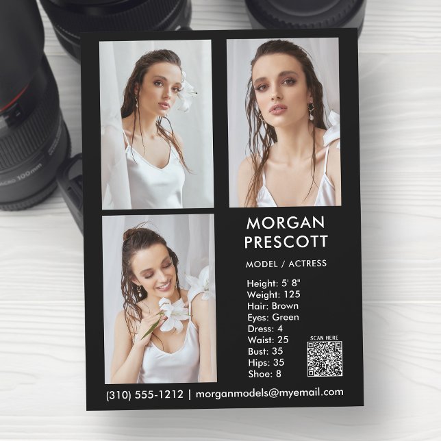 Modell Actor 3 Photo Pro Comp Card din QR-kod Inbjudningar (Available in high quality print or digital download for quick messaging, email or self printing.)