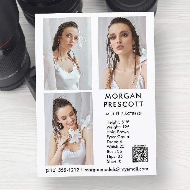 Modell Actor 3 Photo Pro Comp Card din QR-kod Inbjudningar (Available in high quality print or digital download for quick messaging, email or self printing.)