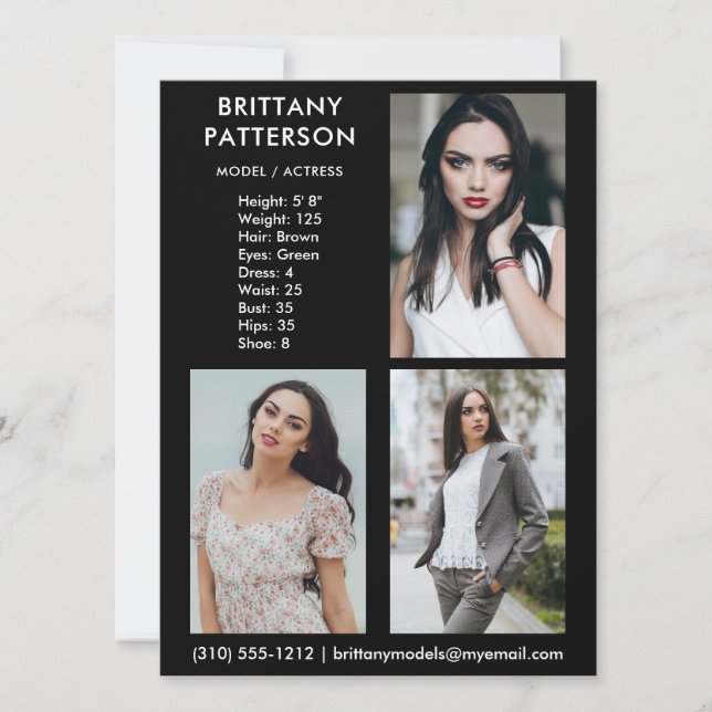 Modell Actor 3 Photo Pro Comp Card Inbjudningar (Framsida)