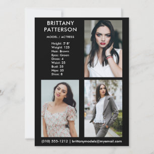 Modell Actor 3 Photo Pro Comp Card Inbjudningar