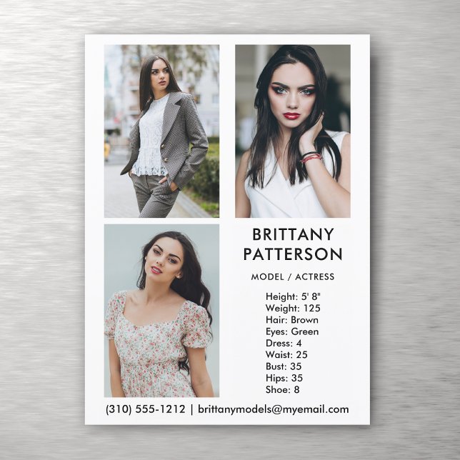 Modell Actor 3 Photo Pro Comp Card vit Inbjudningar (Available in high quality print or digital download for quick messaging, email or self printing.)