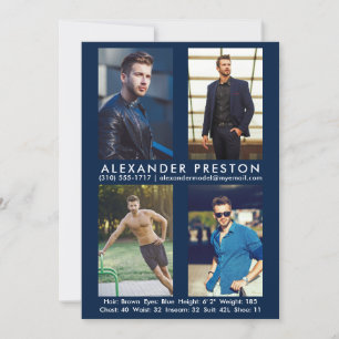 Modell Actor 4 Photo Comp Card 5x7 Blue Inbjudningar