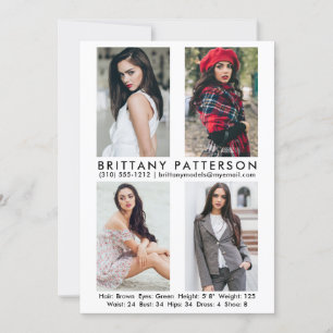 Modell Actor 4 Photo Comp Card 5x7 White Inbjudningar