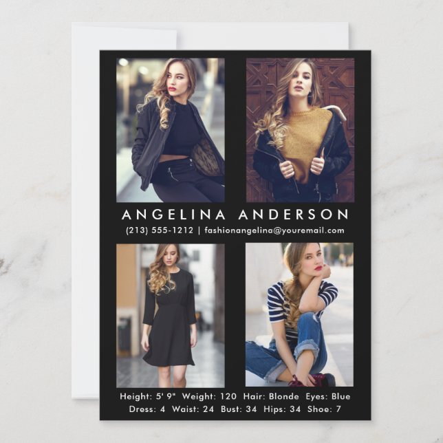 Modell Actor 4 Photo Comp Card Blk (Framsida)
