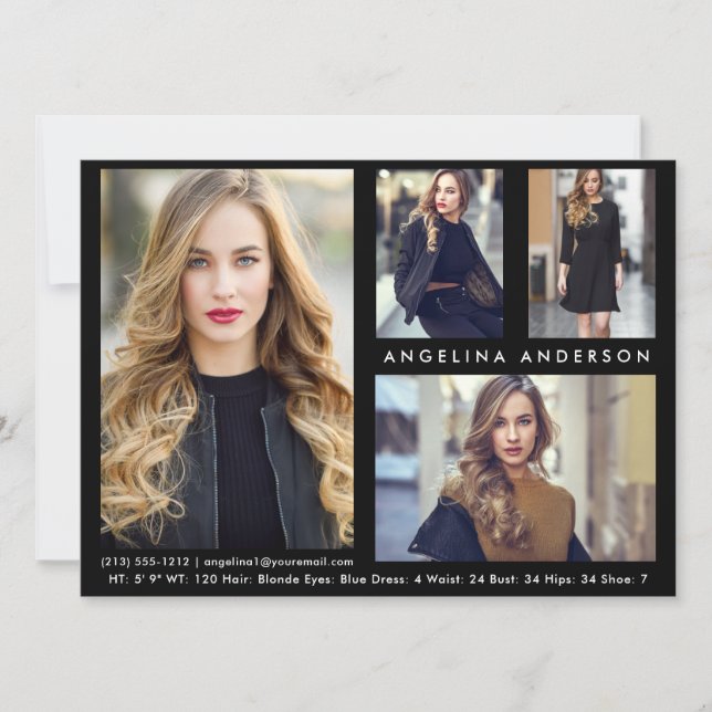Modell Actor 4 Photo Comp Card - Blk Front (Framsida)