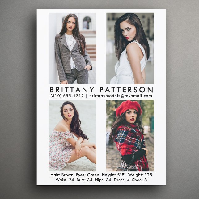 Modell Actor 4 Photo Pro Comp Card vit Inbjudningar (Available in high quality print or digital download for quick messaging, email or self printing.)