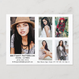 Modell Actor 5 Photo Comp Card Vit vykort