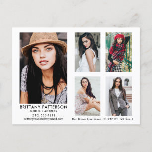 Modell Actor 5 Photo Comp Card Vit vykort