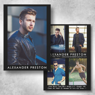 Modell Actor 5x7 Comp Card 4 Photo Back Black Inbjudningar