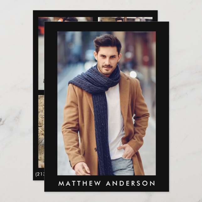 Modell Actor Comp Card - 3-bakåtbläck för foto (Fram/baksida)