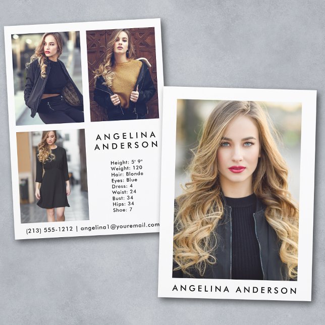 Modell Actor Comp Card - 3 fotobak (Customize to change background color, text size or text style.)