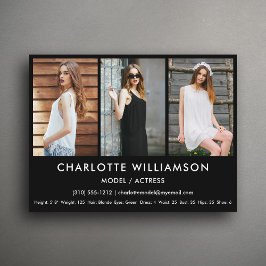 Modell Actor Comp Card 3-fotosvart vykort