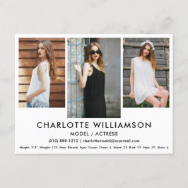 Modell Actor Comp Card 3-fotovykort - Vit Vykort