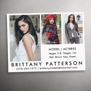 Modell Actor Comp Card 3-fotovykort - Vit Vykort