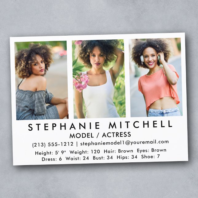 Modell Actor Comp Card - 3 fotoWht Inbjudningar (Customize to change background color, text size or text style.)