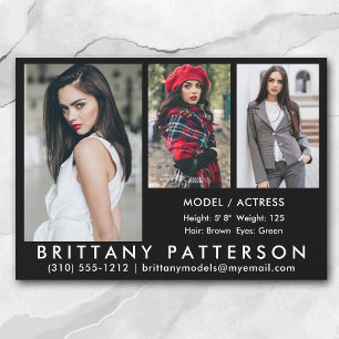Modell Actor Comp Card 3 Photo 5x7 Blk Inbjudningar