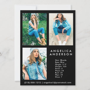 Modell Actor Comp Card 3 Photo Black