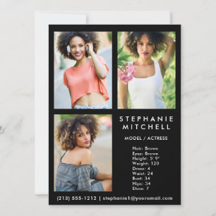 Modell Actor Comp Card 3 Photo Blk