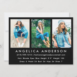 Modell Actor Comp Card 3 Photo Blk Inbjudningar