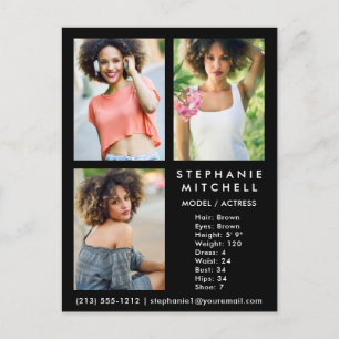 Modell Actor Comp Card 3 Photo Blk - vykort