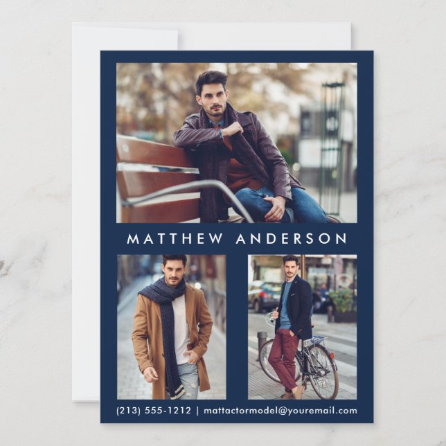 Modell Actor Comp Card 3 Photo - Front Blue (Framsida)
