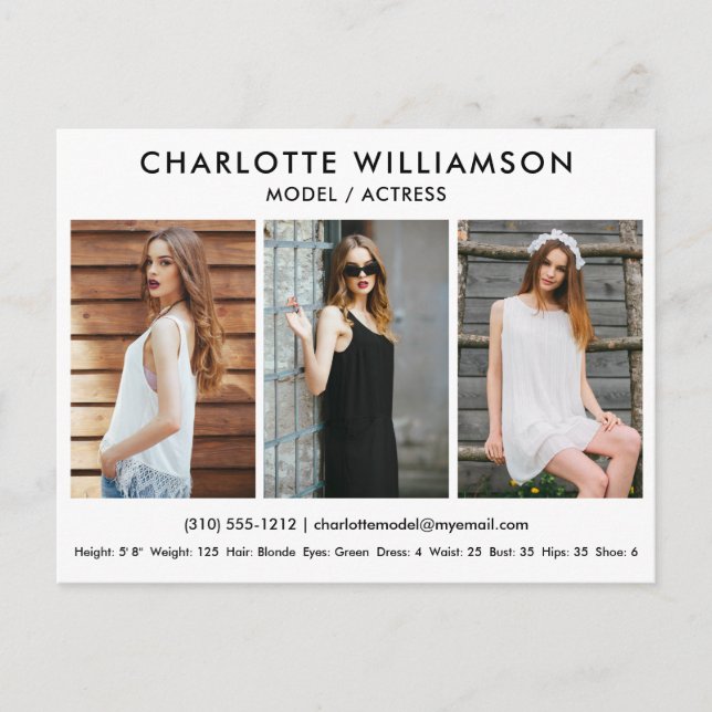 Modell Actor Comp Card 3 Photo Postcard Vit Vykort (Framsida)