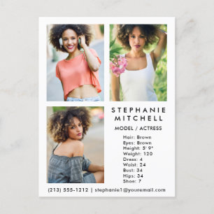 Modell Actor Comp Card 3 Photo Wht - vykort