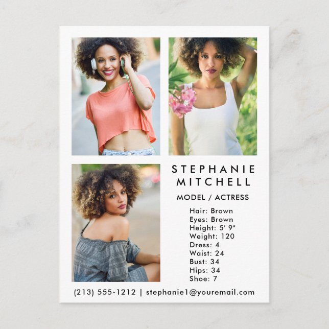 Modell Actor Comp Card 3 Photo Wht - vykort (Framsida)
