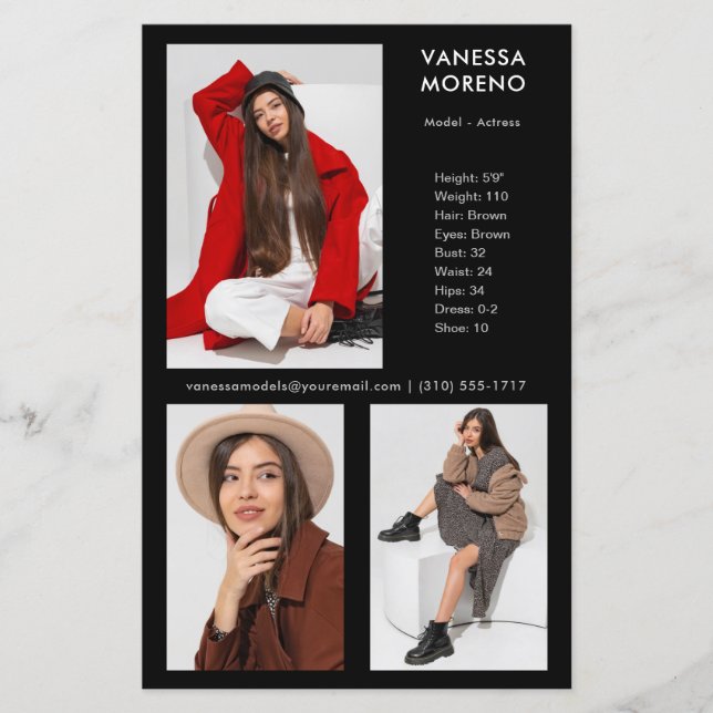 Modell Actor Comp Card 3 - svart fotopapper (Framsida)