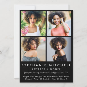 Modell Actor Comp Card 4 Square Photo Blk