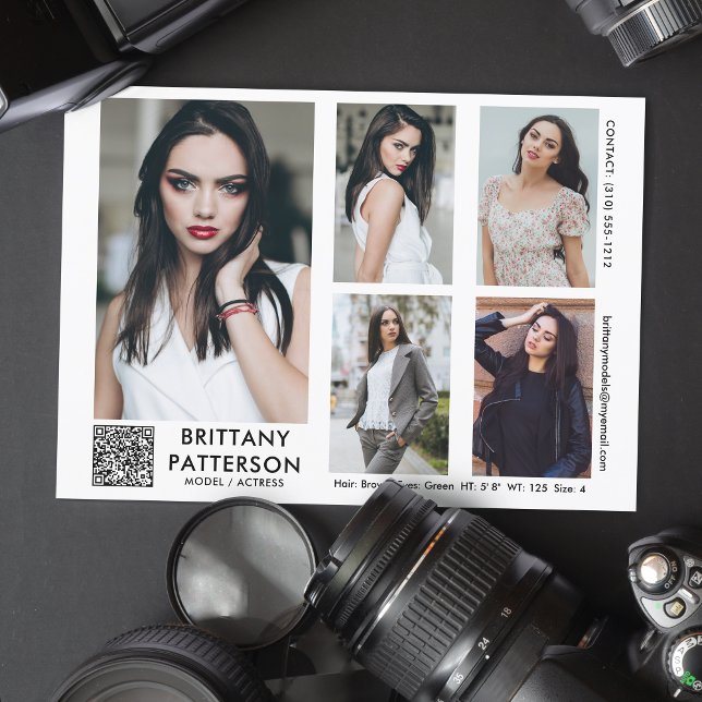 Modell Actor Comp Card 5 Foto din QR-kod Inbjudningar (Available in high quality print or digital download for quick messaging, email or self printing.)