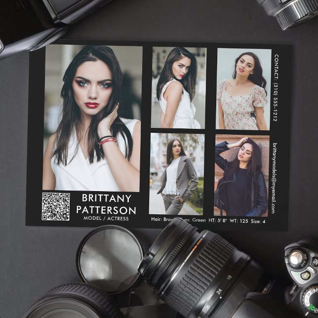 Modell Actor Comp Card 5 Foto din QR-kod Inbjudningar (Available in high quality print or digital download for quick messaging, email or self printing.)