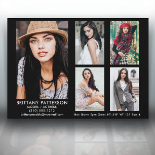 Modell Actor Comp Card 5 Photo 5x7 Blk Inbjudningar