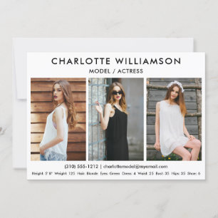 Modell Actor Comp Card 5x7 Vitt 3-foto Inbjudningar