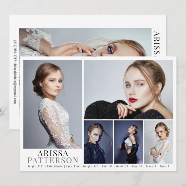 Modell Actor Comp Card 6 Photo 5.5x7.5 Inbjudningar (Fram/baksida)