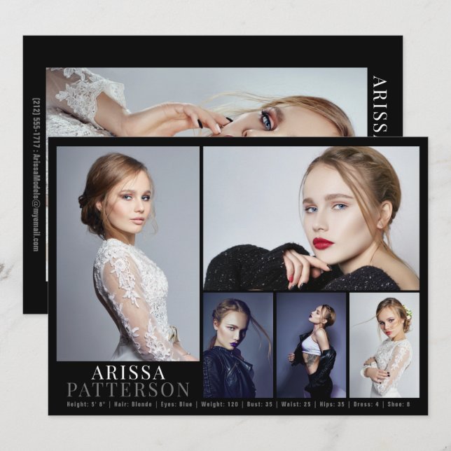 Modell Actor Comp Card 6 Photo 5.5x7.5 Inbjudningar (Fram/baksida)