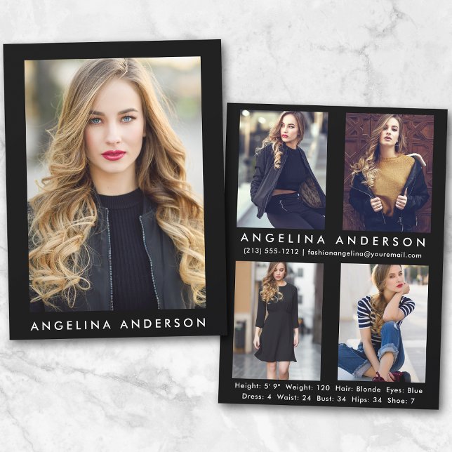 Modell Actor Comp Card Blk - 4 fotobak (Customize to change background color, text size or text style.)