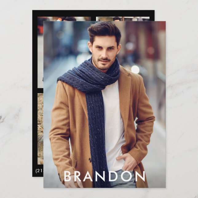 Modell Actor Comp Card Namn Wht - 3 Photo Back (Fram/baksida)