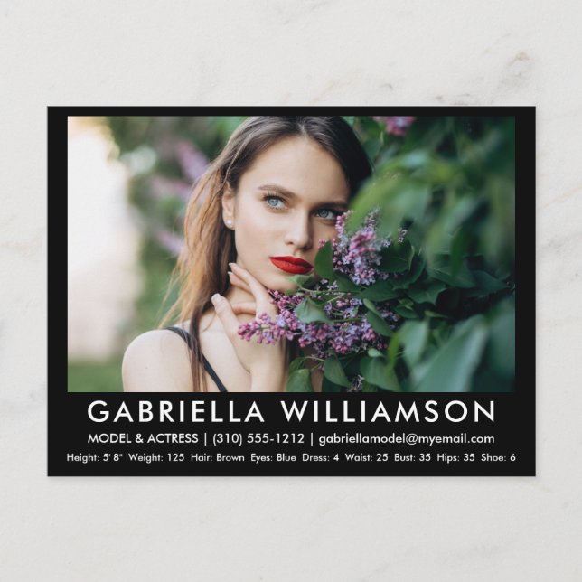 Modell Actor Comp Card Photo Black-vykort Vykort (Framsida)