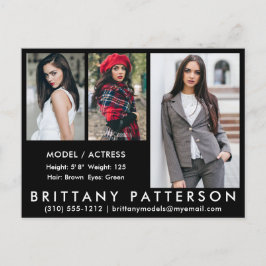 Modell Actor Comp Card vykort 3, fotosvart