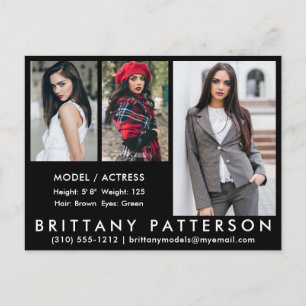 Modell Actor Comp Card vykort 3, fotosvart
