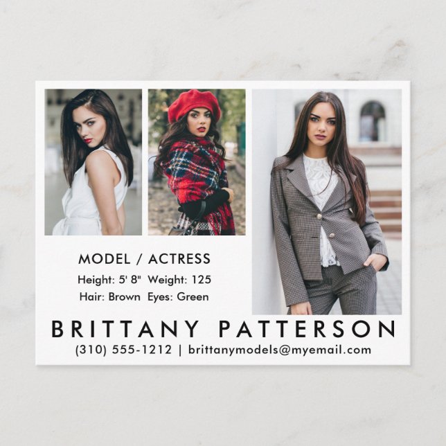 Modell Actor Comp Card vykort 3 fotovit (Framsida)